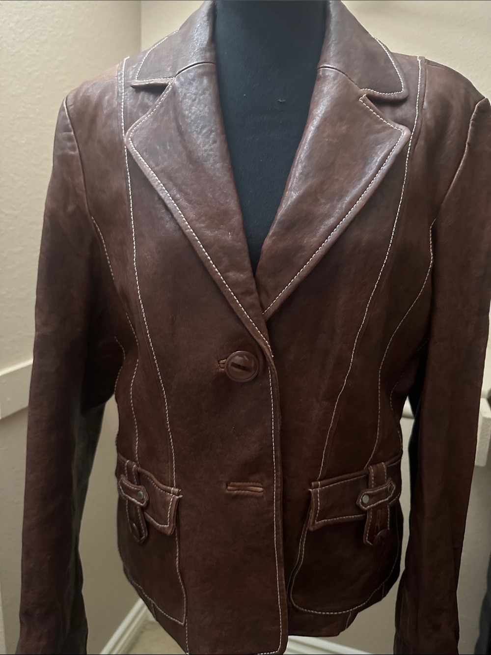 Bernardo Brown Leather Single-Button Blazer